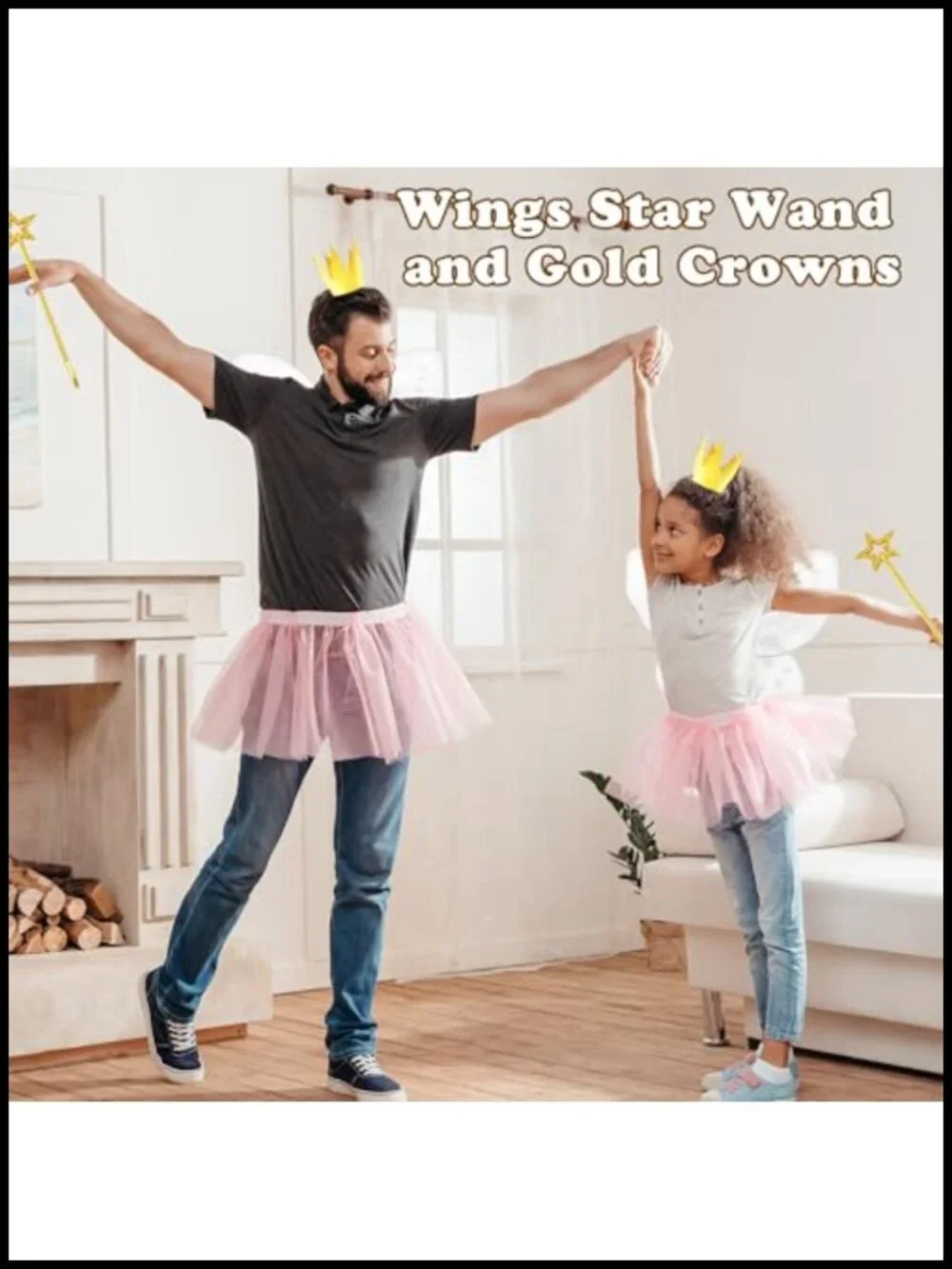 Fairy Costume Set 9pc with Butterfly Wings, Star Wand, Gold Crown Halloween